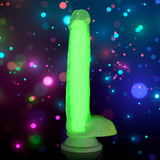 Lollicock 7" Glow-In-The-Dark Silicone Dildo With Balls - Green