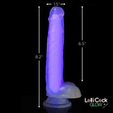 Lollicock 7" Glow-In-The-Dark Silicone Dildo With Balls - Purple
