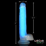 Lollicock 7" Glow-In-The-Dark Silicone Dildo With Balls - Blue